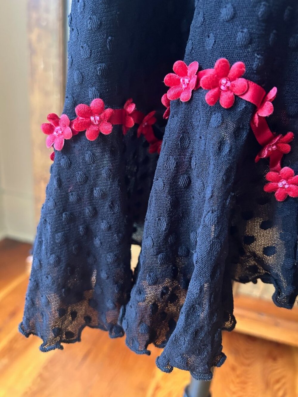 Vintage Betsey Johnson New York Swiss Dot Red Flowers Skirt - Picture 3 of 10
